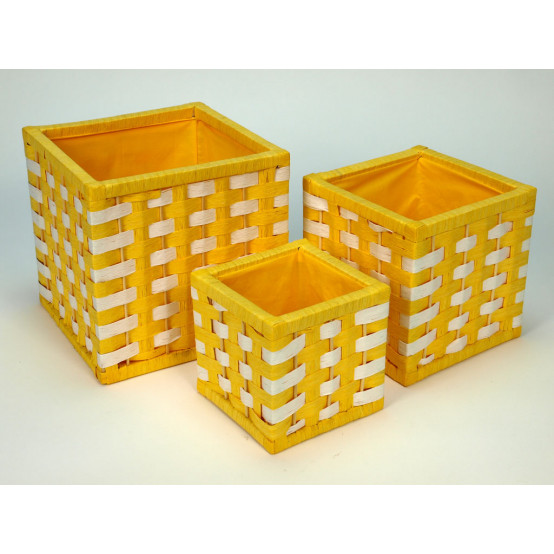 Úložné boxy s výpletem z přírodního provázku ve žluté barvě, vysoké